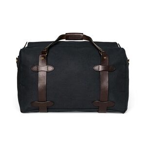 Filson Blue and Brown Leather and Canvas Brass Duffel Bag